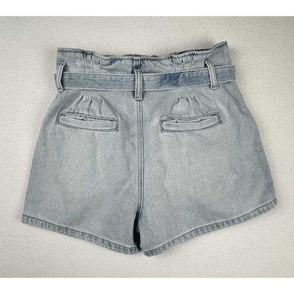 American Eagle Women's Paperbag Denim Shorts Light Wash Size 2 Belted High Rise - Picture 5 of 5